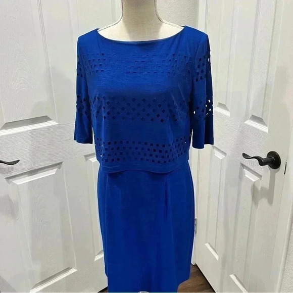 Tahari ASL dark cobalt blue lined with cut outs flattering style - Picture 7 of 10